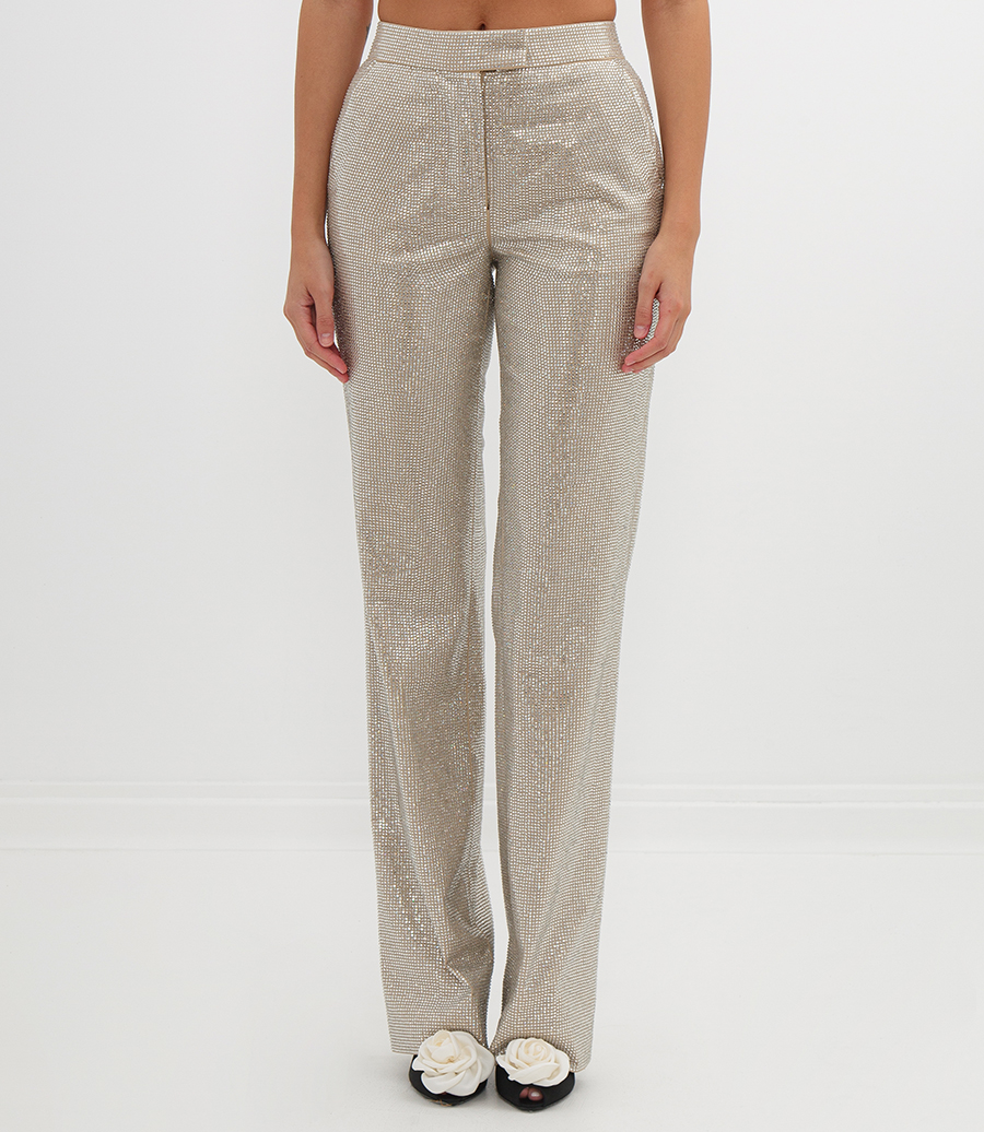 PANTALONE CON DECORAZIONE MICRO STRASS ALL-OVER