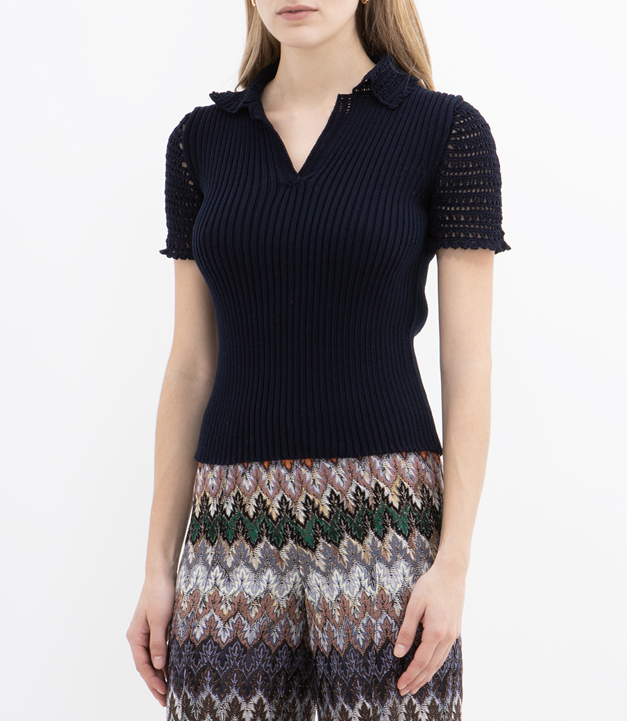 RIBBED POLO TOP