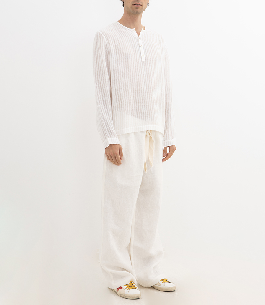 SHEER STRIPE WOVEN HENLEY