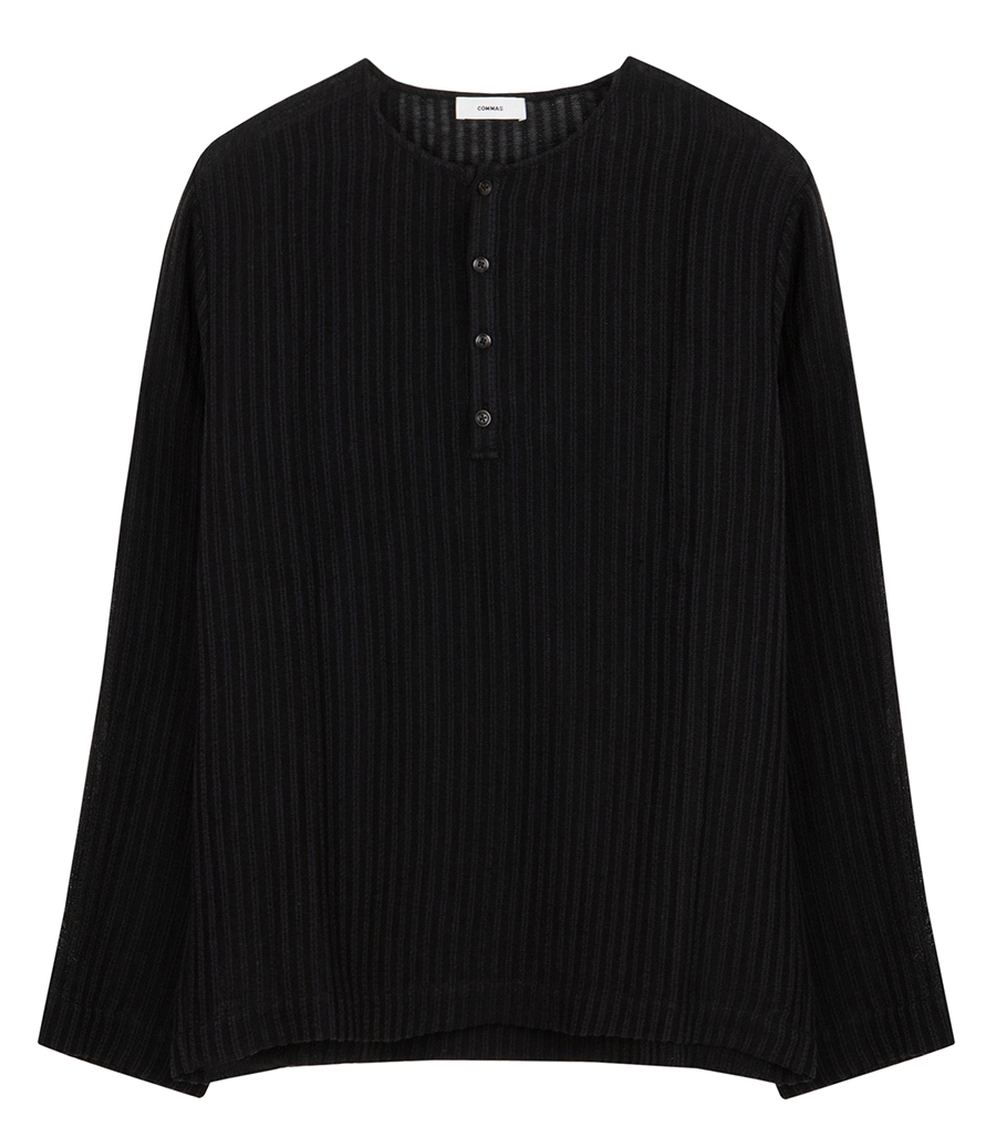 COMMAS - SHEER STRIPE WOVEN HENLEY