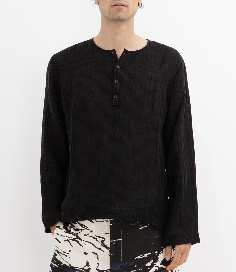 SHEER STRIPE WOVEN HENLEY