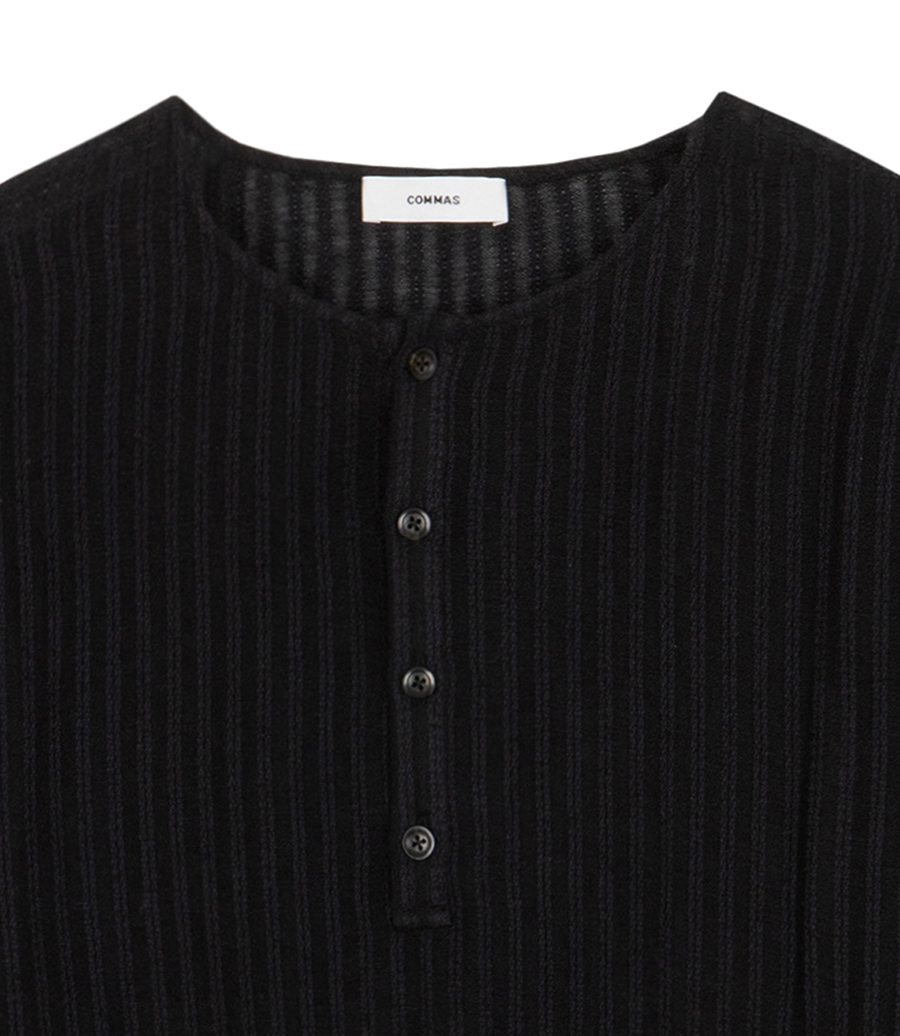 SHEER STRIPE WOVEN HENLEY