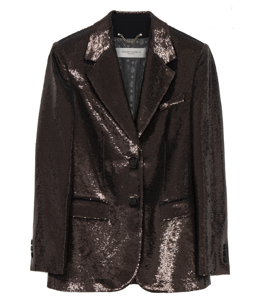 GOLDEN GOOSE  - GRAY SINGLE-BREASTED BLAZER WITH ALL-OVER SEQUINS