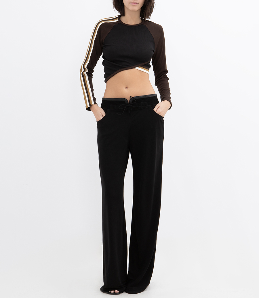 YVETTE LEATHER BELTED JERESEY TROUSER