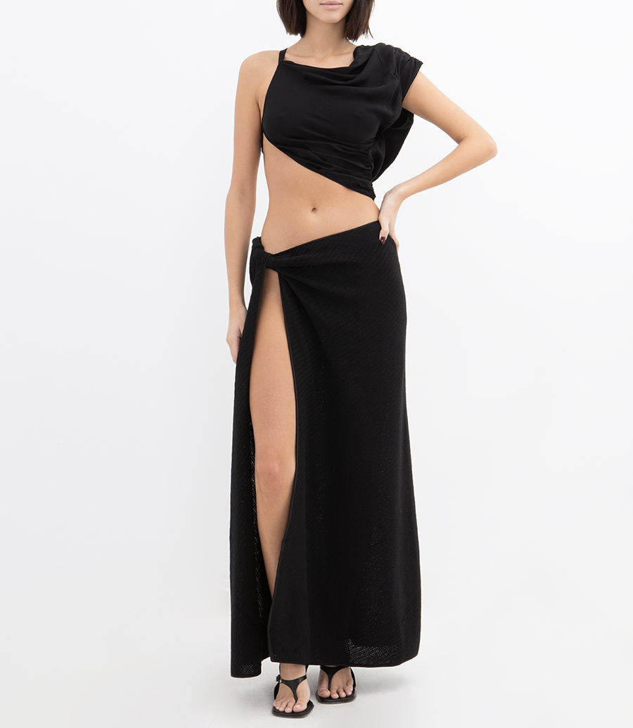 VERTICAL KNIT TWIST SARONG SKIRT