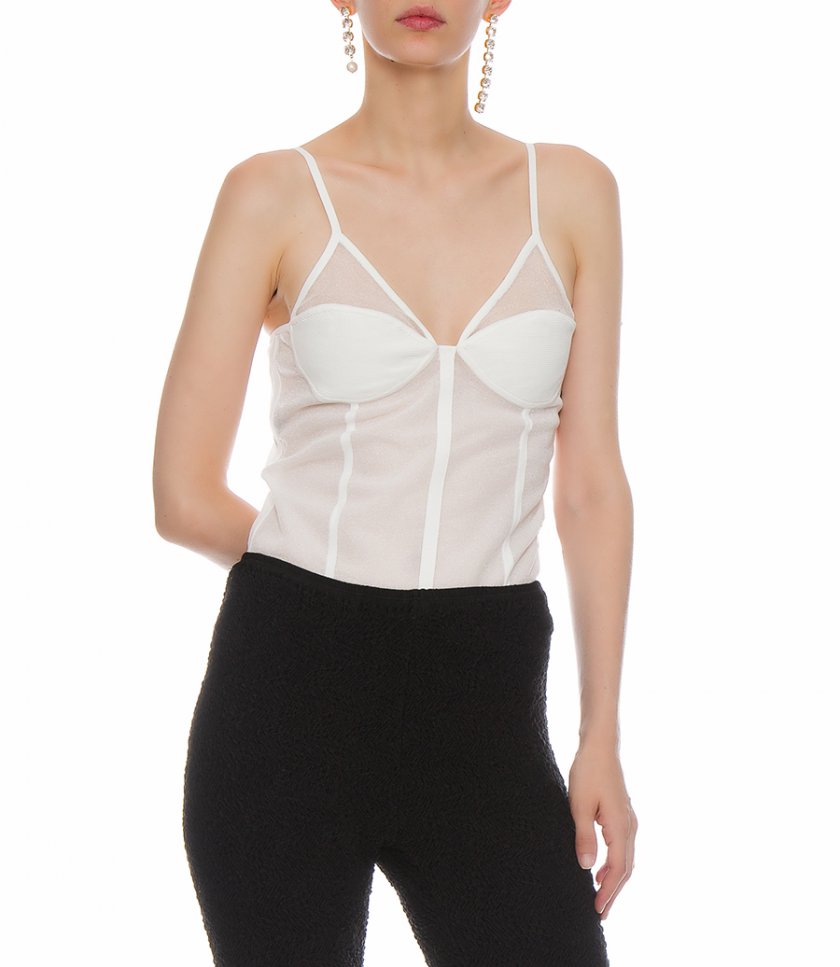 SHEER INTARSIA BUSTIER TOP