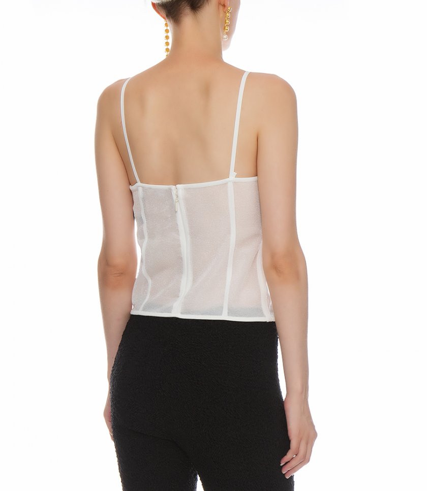SHEER INTARSIA BUSTIER TOP