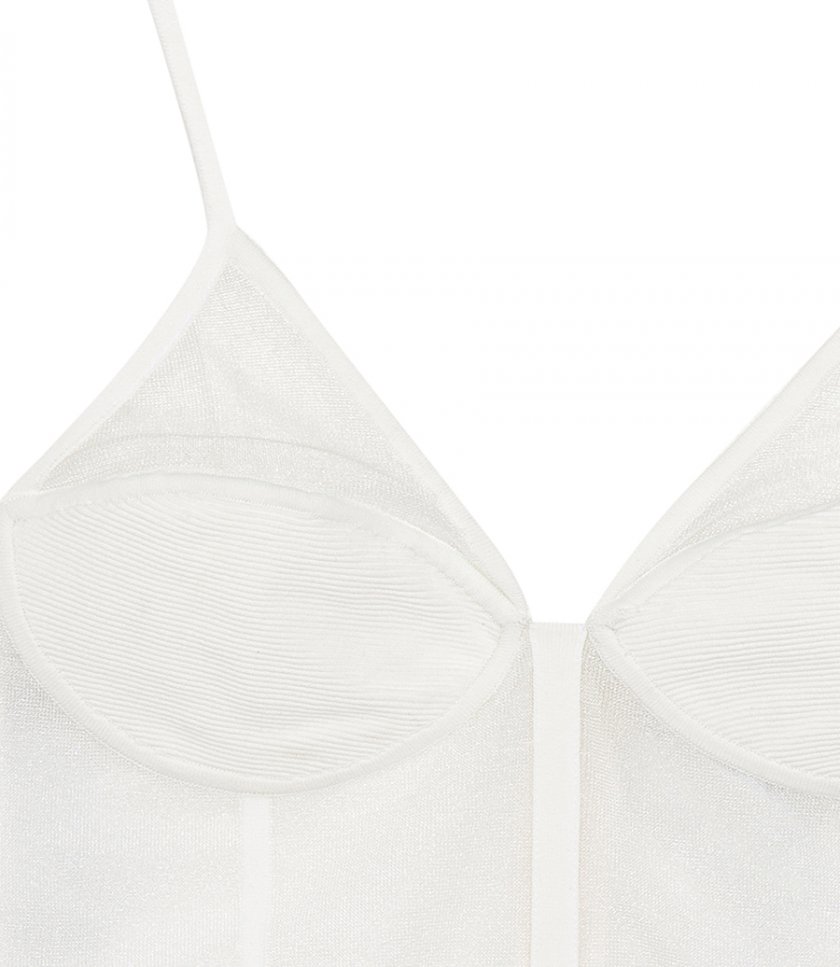 SHEER INTARSIA BUSTIER TOP