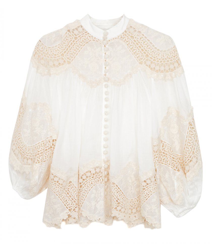 JUST IN - PATTIE EMBROIDERED TRIM BLOUSE