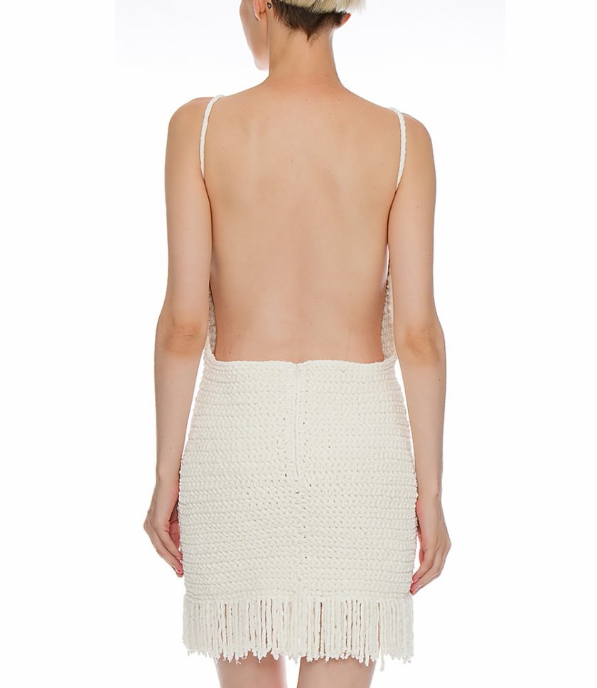 CHENILLE FRINGE CROCHET MINI DRESS