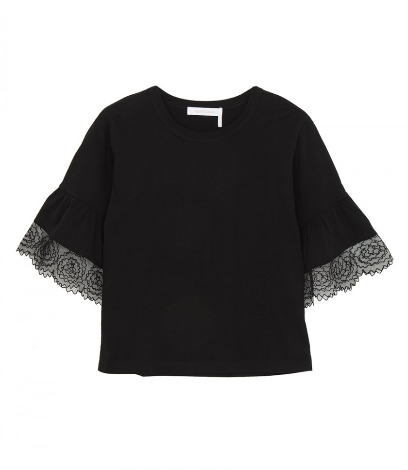 SEE BY CHLOE - LACE-TRIM T-SHIRT