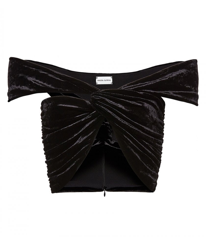 CLOTHES - TWISTED OFF SHOULDER VELVET CROP TOP