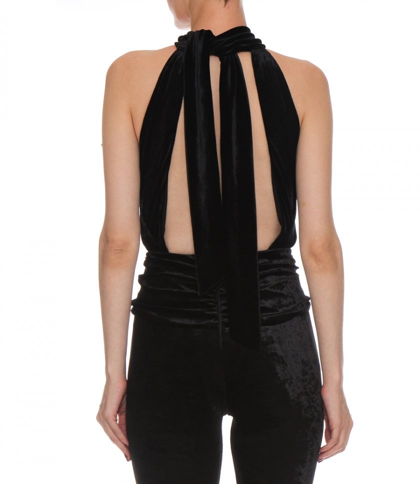 TWISTED WRAP VELVET BODYSUIT