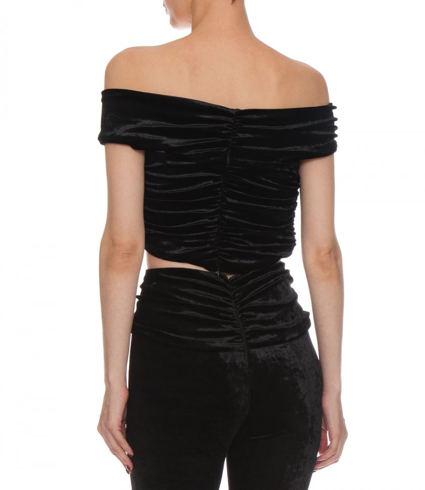 TWISTED OFF SHOULDER VELVET CROP TOP