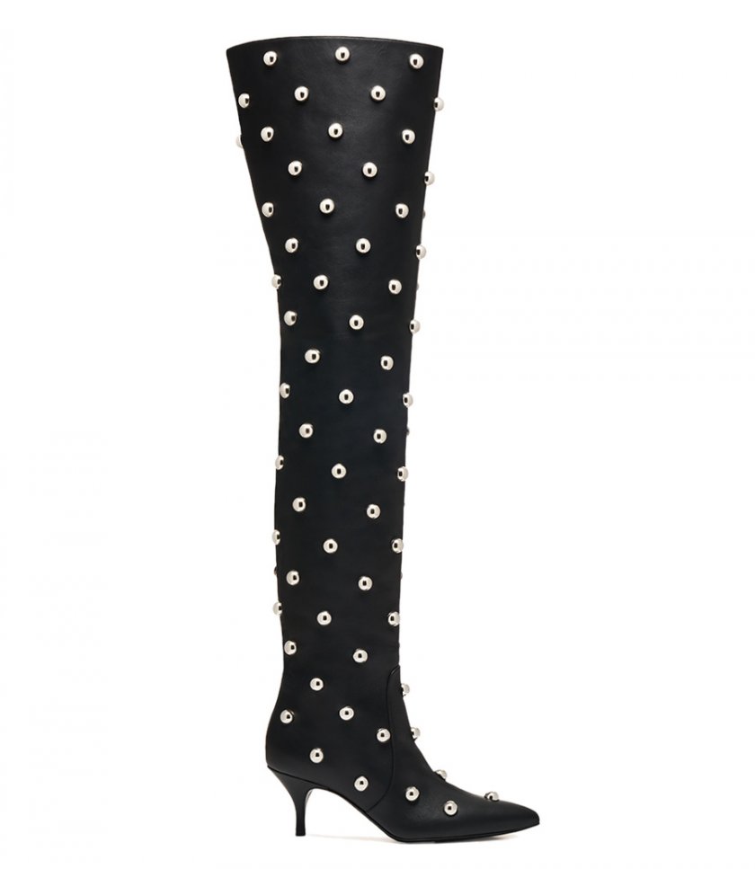 BOOTS - STUDDED LEATHER OVER THE KNEE BOOTS