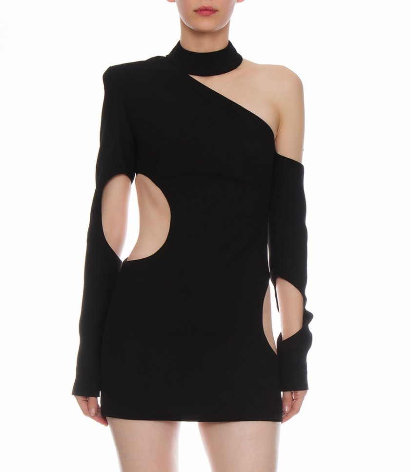 ONE-SHOULDER CUTOUT SATIN MINI DRESS
