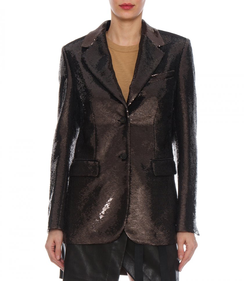GRAY SINGLE-BREASTED BLAZER WITH ALL-OVER SEQUINS