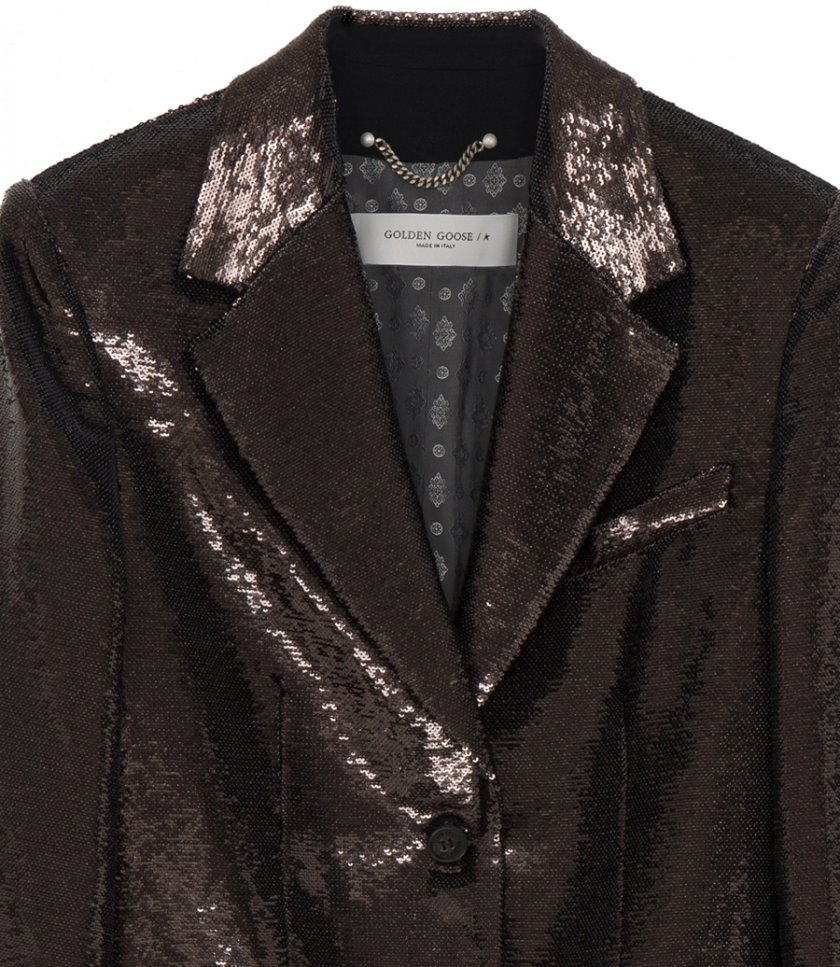 GRAY SINGLE-BREASTED BLAZER WITH ALL-OVER SEQUINS