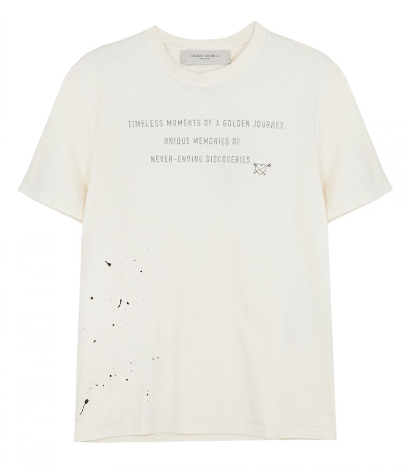 T-SHIRTS - DISTRESSED-FINISH WHITE T-SHIRT WITH LETTERING