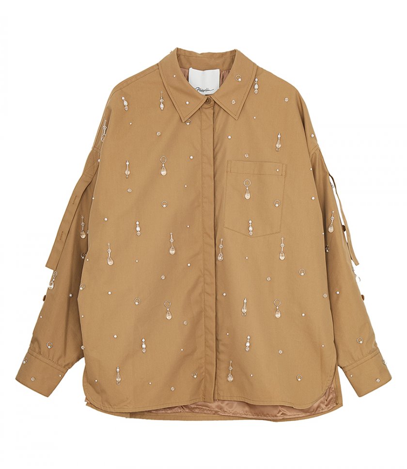 JUST IN - DRIP EMBELLISHED CHINO BUTTON UP SHIRT JACKET