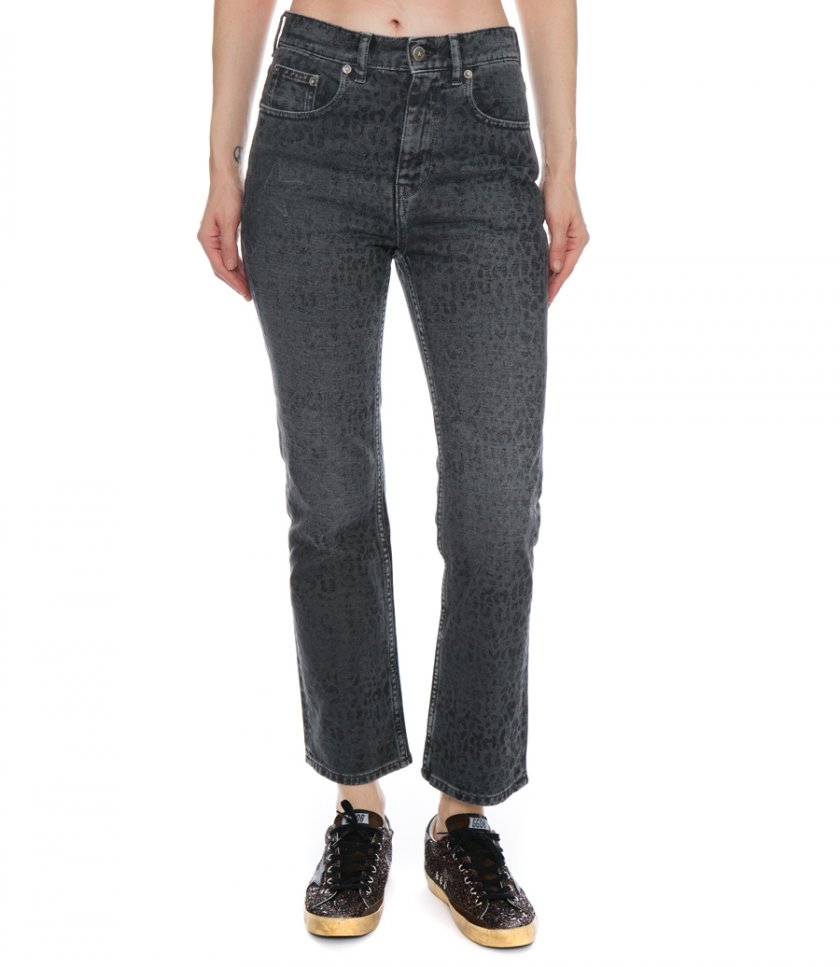 WOMEN’S GRAY JEANS WITH LEOPARD PRINT