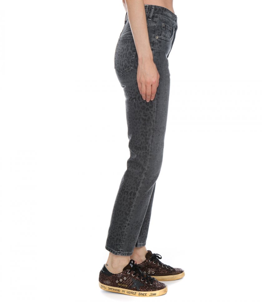 WOMEN’S GRAY JEANS WITH LEOPARD PRINT