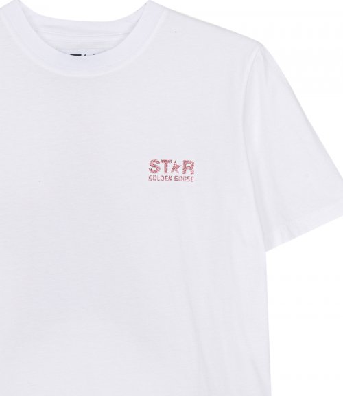 WHITE STAR COLLECTION T-SHIRT WITH LOGO AND STAR IN PINK GLITTER