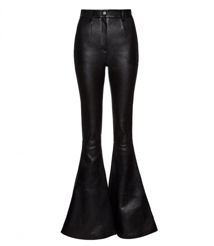 PANTS - FLARE LEATHER PANTS IN BLACK
