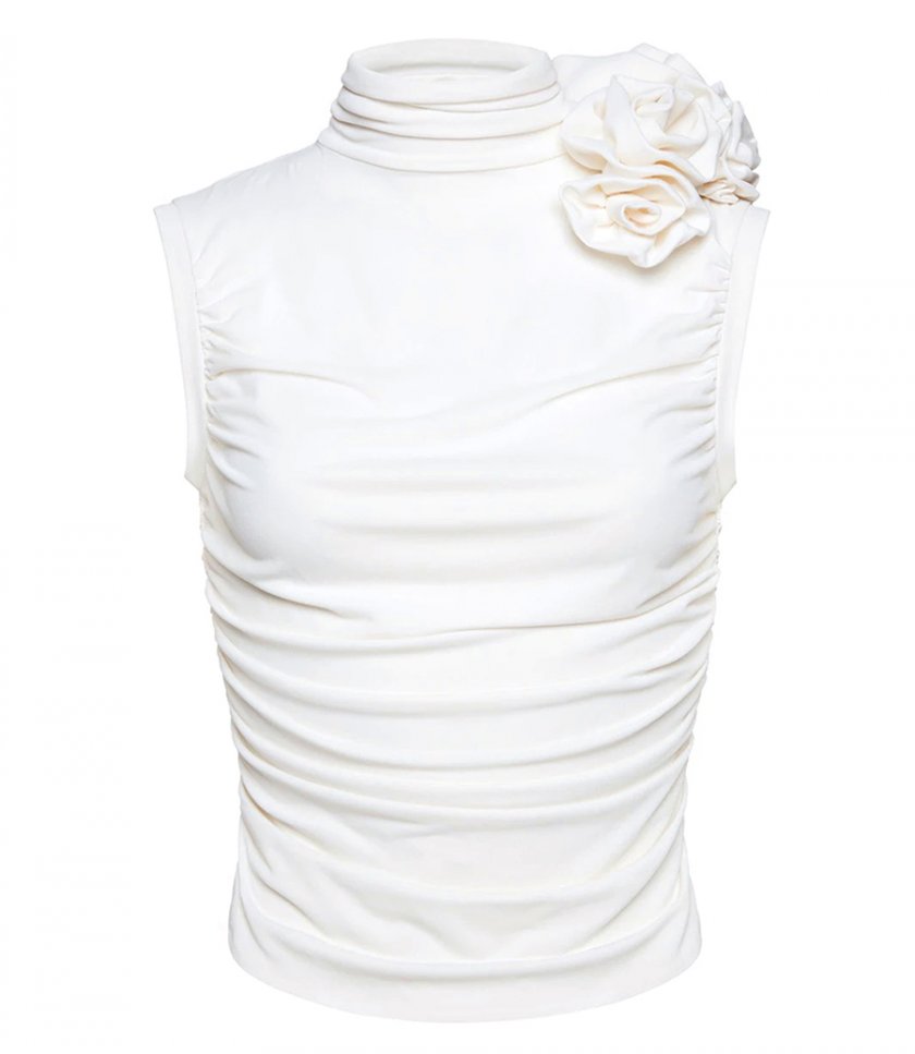 TOPS - RUCHED MOCK NECK TOP IN CREAM