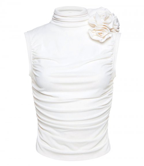 RUCHED MOCK NECK TOP IN CREAM