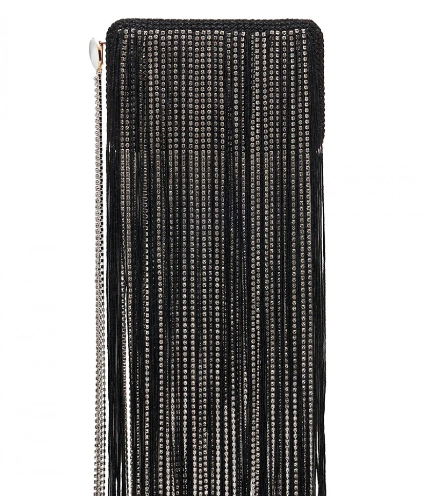 CLUTCHES - LELIA CLUTCH BLACK FRINGE WITH CRYSTALS