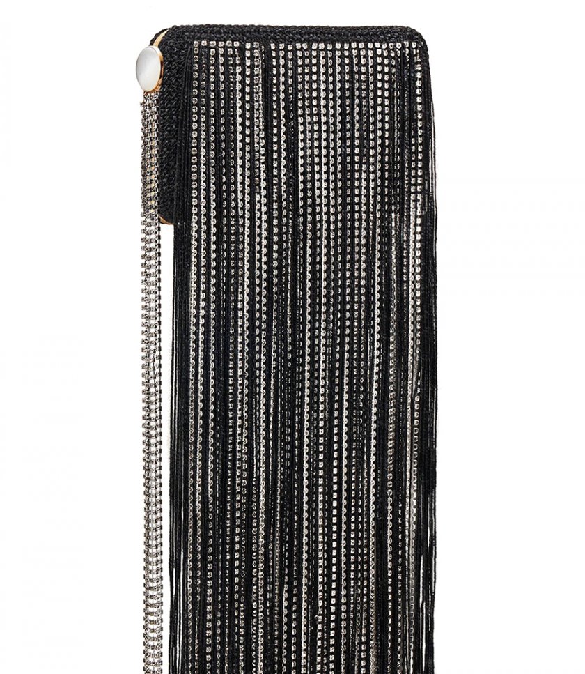 LELIA CLUTCH BLACK FRINGE WITH CRYSTALS