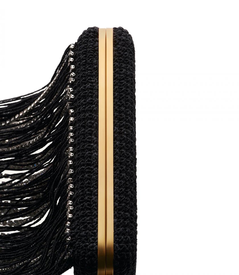 LELIA CLUTCH BLACK FRINGE WITH CRYSTALS