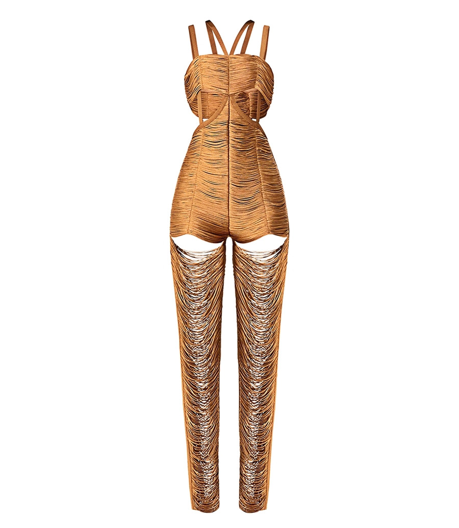 HERVE LEGER - STRAPPY FRINGE BANDEAU JUMPSUIT