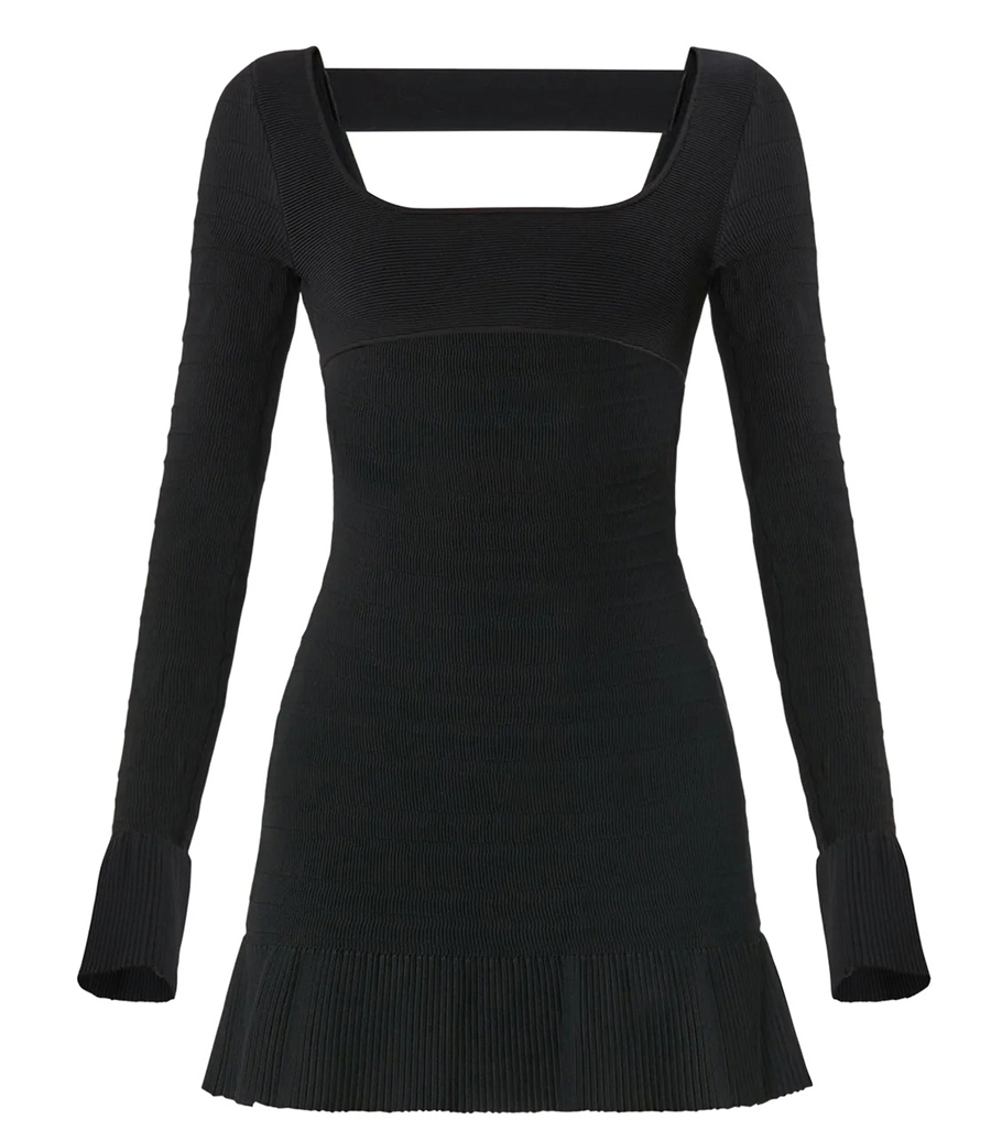 HERVE LEGER - GATHERED MINI DRESS W RUFFLE