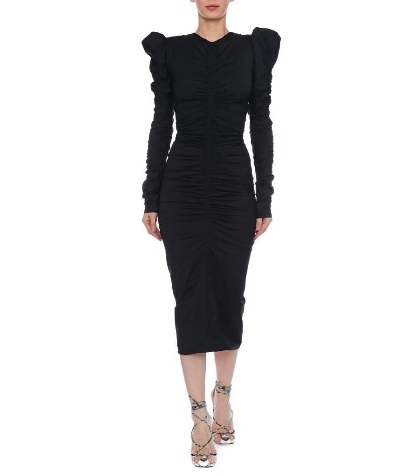 STRETCH TAFFETA RUFFLED DRESS