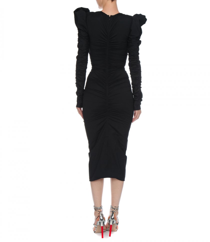 STRETCH TAFFETA RUFFLED DRESS