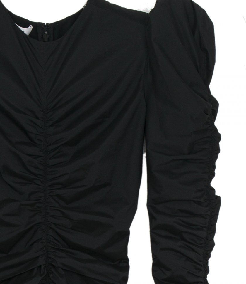 STRETCH TAFFETA RUFFLED DRESS