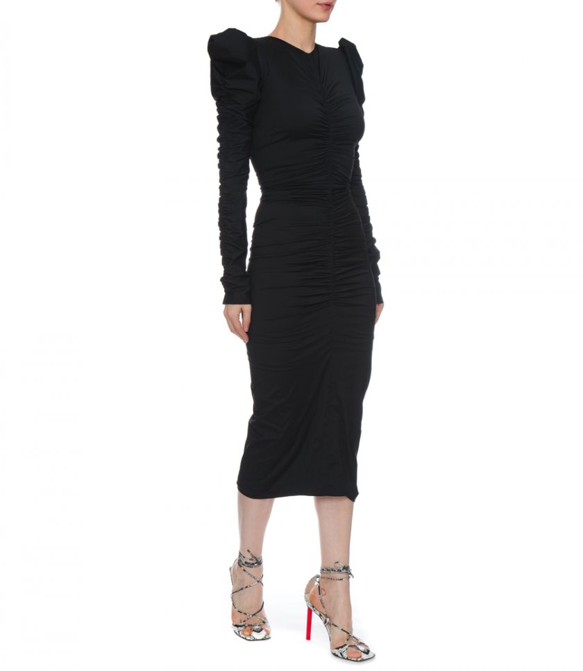 STRETCH TAFFETA RUFFLED DRESS