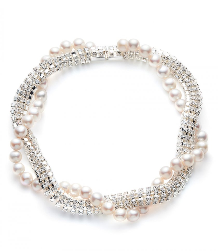 CRYSTAL AND PEARL TWIST NECKLACE