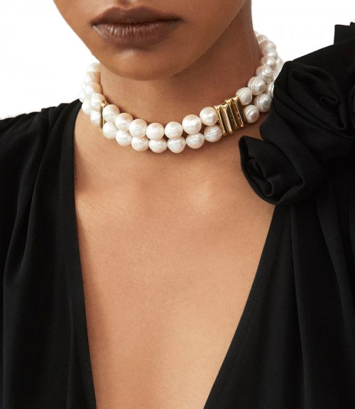 DOUBLE PEARL CHOKER WITH DIAMANTE CRYSTALS
