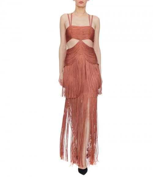 STRAPPY BANDEAU FRINGE GOWN