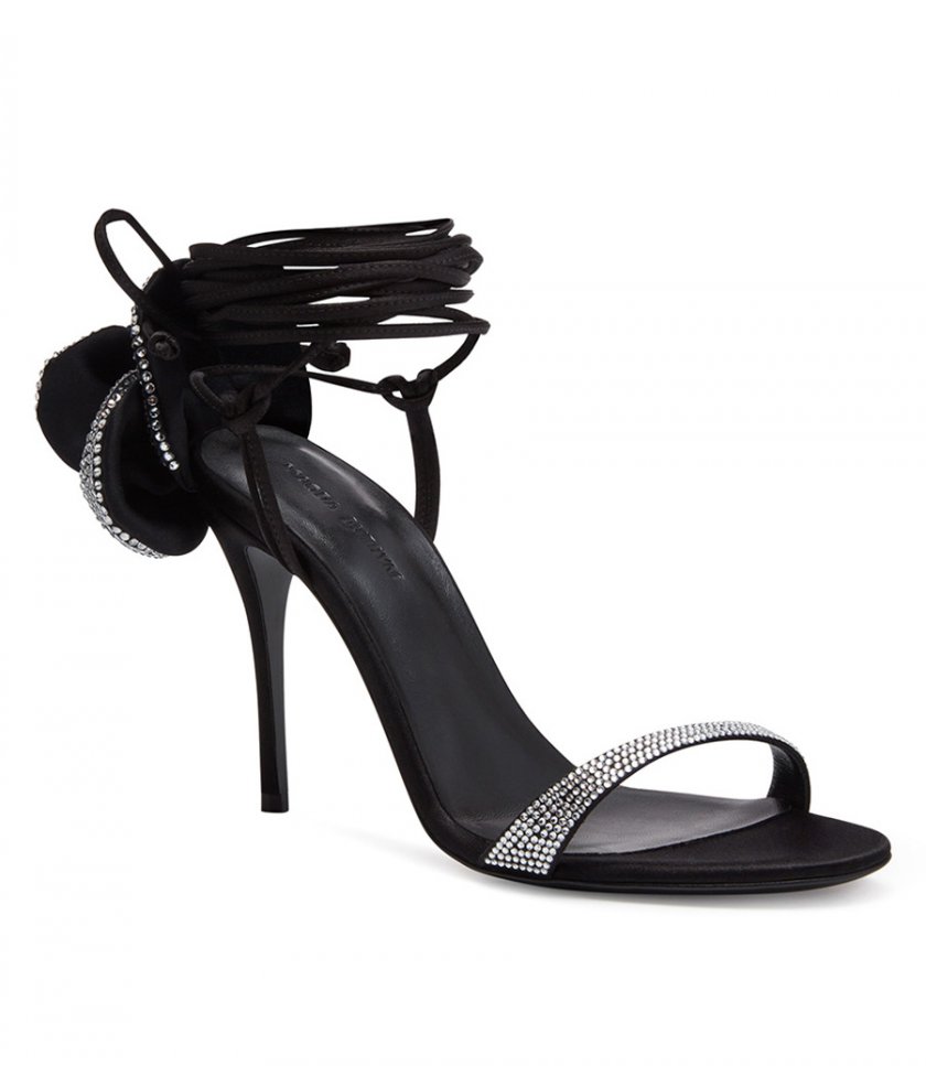 FLOWER WRAP AROUND HEEL SANDALS WITH STRASS