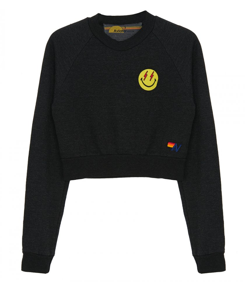 CLOTHES - BOLT SMILEY EMBROIDERY CROPPED CREW SWEATSHIRT