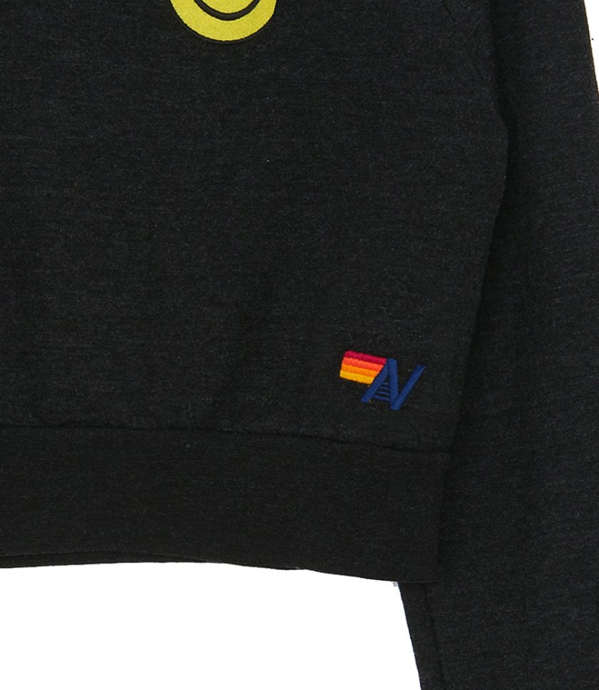 BOLT SMILEY EMBROIDERY CROPPED CREW SWEATSHIRT