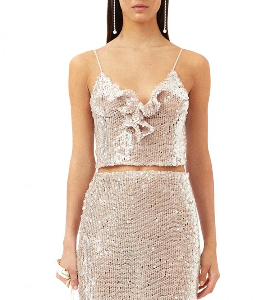 FLOWER DECOLTE SEQUIN TANK TOP