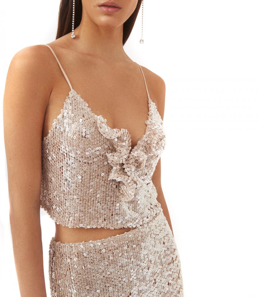 FLOWER DECOLTE SEQUIN TANK TOP