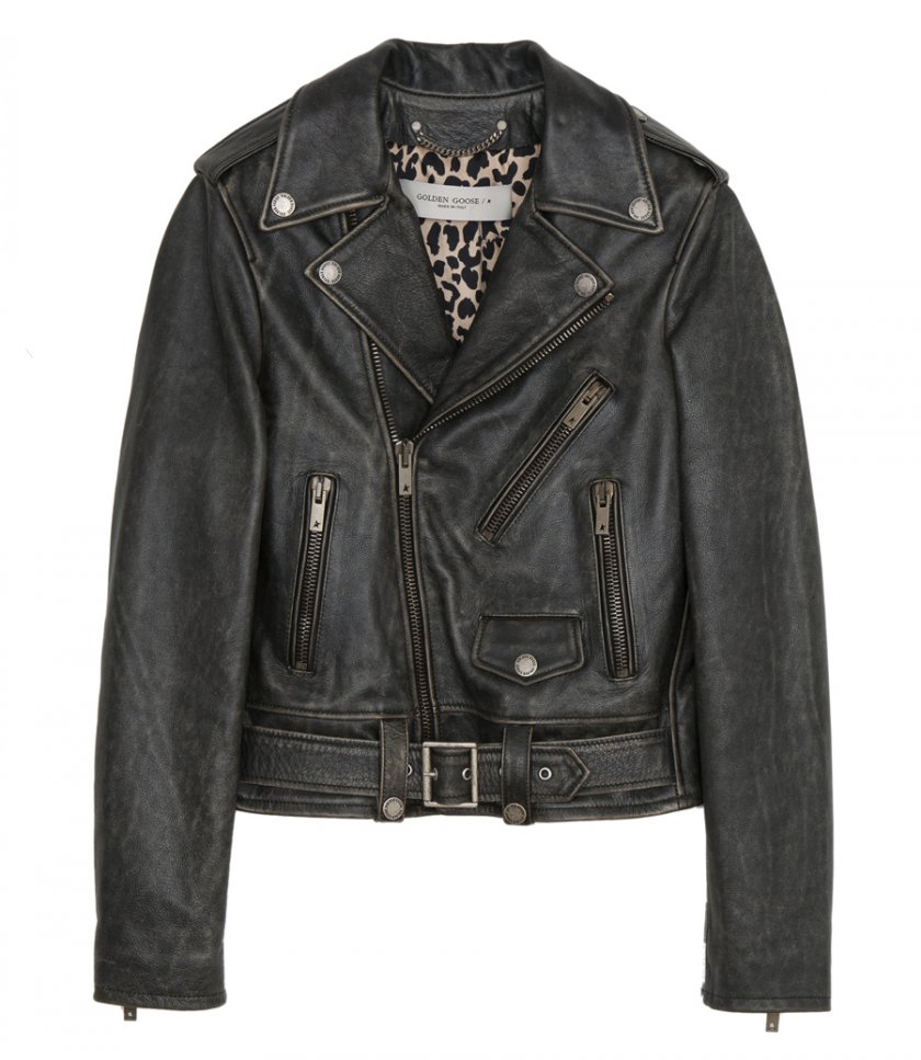 JUST IN - BIKER JACKET IN DISTRESSED LEATHER
