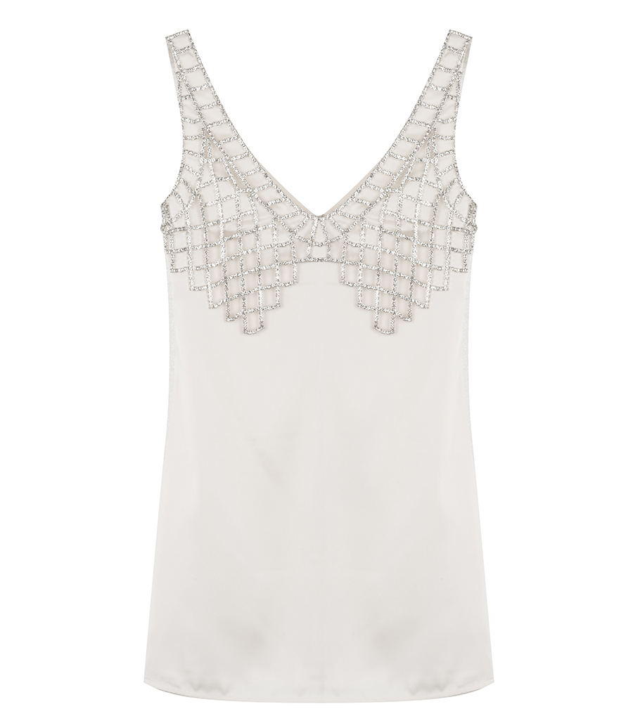 SELF-PORTRAIT - CREAM SATIN DIAMANTE BRALETTE MINI DRESS