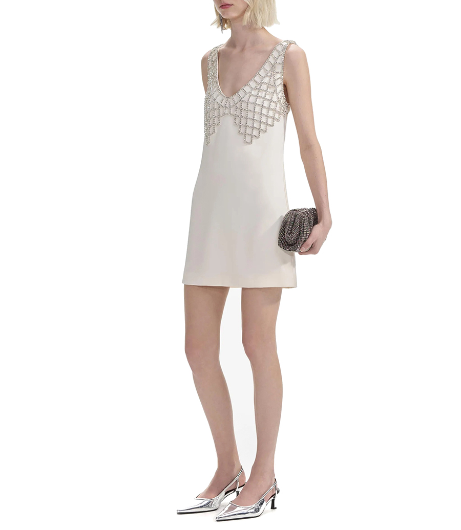 CREAM SATIN DIAMANTE BRALETTE MINI DRESS